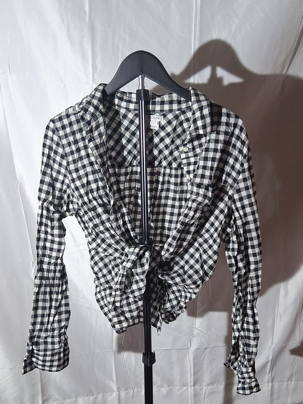 J. Crew Black and White Gingham Tie-Front Button-Down